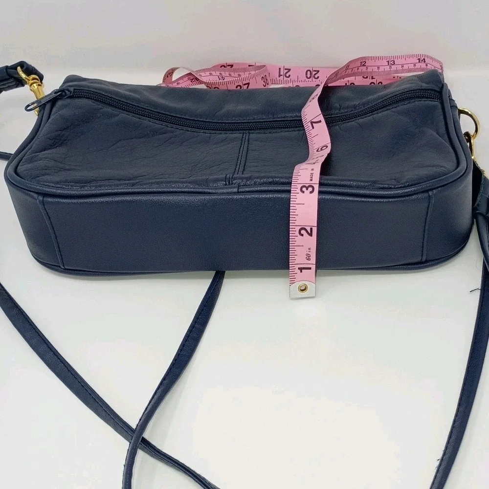 Vintage Cabin Creek Leather Shoulder Bag Purse Navy Blue Gold 90s Office Cottage